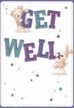 The spirit of encouragement shines brightly in this illustrated get well card, where a sweet teddy bear and a playful puppy leap into action, each joyfully grappling the vividly coloured letters spelling 'Get Well'. Their gentle features and cozy curves evoke the innocence of childhood, set against a softly luminous cream background that glows with promise. Shimmering stars in varied blues and purples seem to orbit the scene, their twinkling presence suggestive of hope and new beginnings-much like the way a vibrant bouquet can lift the atmosphere in a Chase Cross home. The card's inviting palette, highlighted by indigo and teal hues, adds a gentle vibrancy that feels both modern and soothing, while the tactile softness of the bear's and puppy's fur almost urges you to reach out and feel the embrace. The entire composition radiates kindness and optimism, transforming a simple message into a visual celebration-an emotional remedy perfect for anyone recovering here in Chase Cross. Just as a hand-delivered arrangement from a local florist brings colour and care to a bedside, this card delivers warmth, reassurance, and genuine cheer, making it an especially thoughtful gesture for a friend or neighbour in need of uplift.